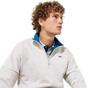 Lacoste Mens Zip Stand-Up Neck Sweatshirt Grey Chine/Blue - NWT